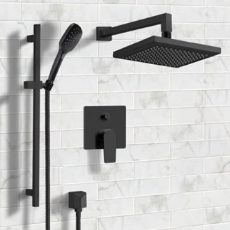 8 inch Wall Mounted Rain Shower Head with Arm, Matte Black, Wellness Remer 359MM20-343-30-NO by Nameeks