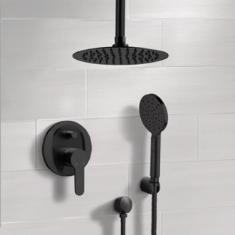 Shower Faucet Matte Black Ceiling Rain Shower System with Handheld, Rainfall Shower Head, Shower Faucet Set Remer SFH52