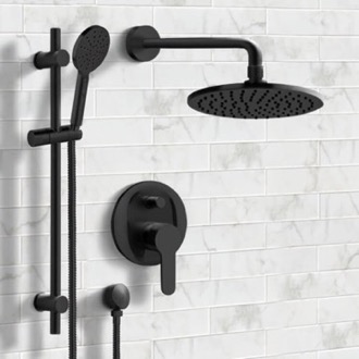 8 inch Wall Mounted Rain Shower Head with Arm, Matte Black, Wellness Remer 359MM20-343-30-NO by Nameeks