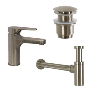 Plumbing Accessory Set Satin Nickel Sink Faucet and Plumbing Set Remer SA200-NP
