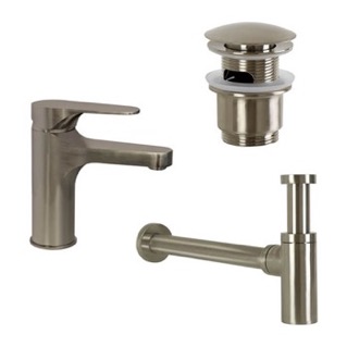 Plumbing Accessory Set Satin Nickel Sink Faucet and Plumbing Set Remer SA200L-NP