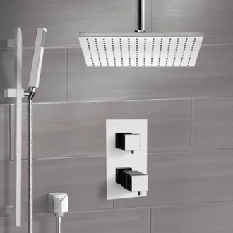 Shower Faucet Thermostatic Ceiling Rain Shower System with Handheld, Rain Shower Head, Shower Faucet Set Remer SFR7401