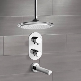 Tub and Shower Faucet Thermostatic Tub and Shower Faucet Set with Ceiling Rain Shower Head Remer TSF2406
