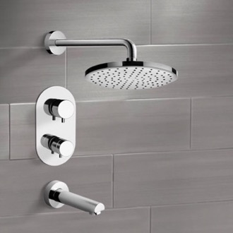 Tub and Shower Faucet Chrome Thermostatic Tub and Shower Faucet Sets with 10