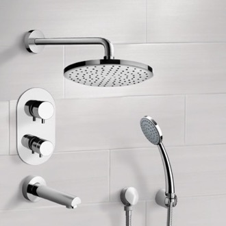 Tub and Shower Faucet Chrome Thermostatic Tub and Shower System with 8