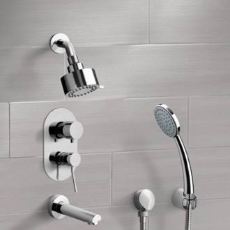 Tub and Shower Faucet Chrome Tub and Shower System with Multi Function Shower Head and Hand Shower Remer TSH05