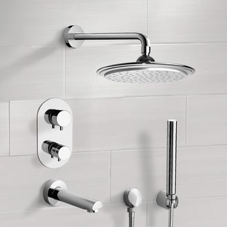 Tub and Shower Faucet Chrome Thermostatic Tub and Shower System with 9