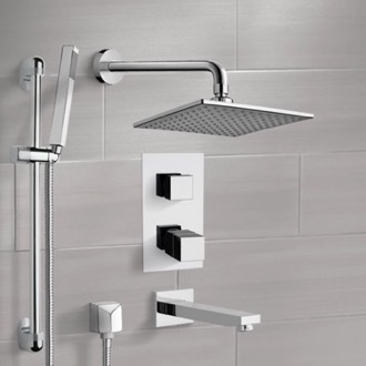 Tub and Shower Faucet Chrome Thermostatic Tub and Shower System with 8