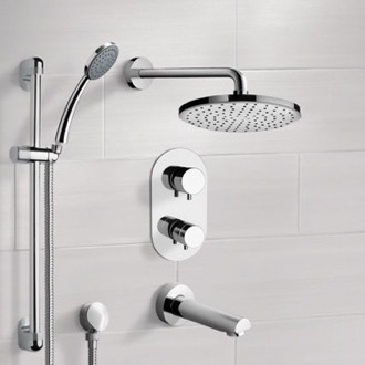 Tub and Shower Faucet Chrome Thermostatic Tub and Shower System with 8
