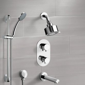 Tub and Shower Faucet Chrome Thermostatic Tub and Shower System with Multi Function Shower Head and Hand Shower Remer TSR05