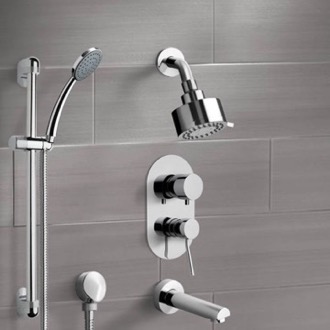 Tub and Shower Faucet Chrome Tub and Shower System with Multi Function Shower Head and Hand Shower Remer TSR06
