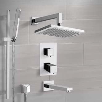 Tub and Shower Faucet Thermostatic Tub and Shower Faucet Set with Handheld and Rain Shower Head Remer TSR9402