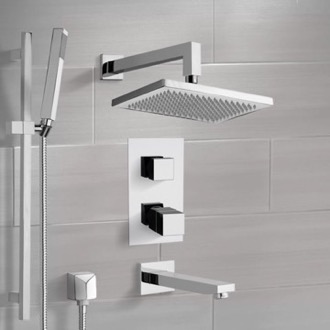 MTYLX Water-Tap Bath Shower Systems Shower Faucets Set Wall Mounted Bathroom Shower System,Chrome,Chrome Button Tatic Main Body Square Rain Shower Head 