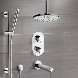 Tub and Shower Faucet Thermostatic Tub and Shower Faucet Set with Handheld and Ceiling Rain Shower Head Remer TSR9405