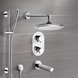 Tub and Shower Faucet Chrome Thermostatic Tub and Shower System with 9