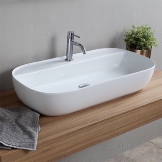 Bathroom Sink Oval White Ceramic Vessel Sink Scarabeo 1801