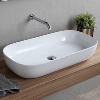 Bathroom Sink Oval White Ceramic Vessel Sink Scarabeo 1803