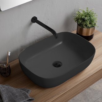 Bathroom Sink Oval Matte Black Vessel Sink in Ceramic Scarabeo 1804-49