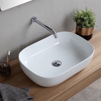 Bathroom Sink Oval White Ceramic Vessel Sink Scarabeo 1804