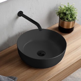 Bathroom Sink Round Matte Black Vessel Sink in Ceramic Scarabeo 1807-49