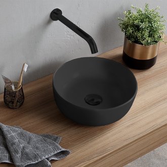 Bathroom Sink Round Matte Black Vessel Sink in Ceramic Scarabeo 1808-49