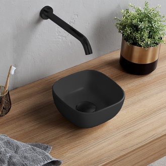Bathroom Sink Small Matte Black Vessel Sink in Ceramic Scarabeo 1809-49