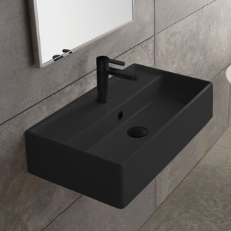 Bathroom Sink Rectangular Matte Black Ceramic Wall Mounted or Vessel Sink Scarabeo 5001-49