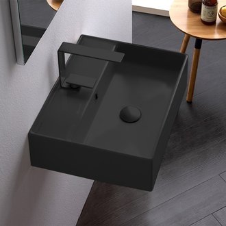 Bathroom Sink Rectangular Matte Black Ceramic Wall Mounted or Vessel Sink Scarabeo 5111-49