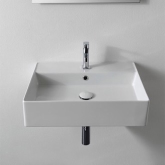 Bathroom Sink Rectangular White Ceramic Wall Mounted or Vessel Sink Scarabeo 5111