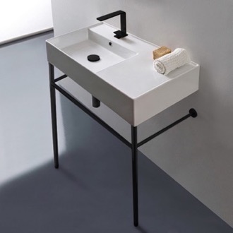 Console Bathroom Sink Ceramic Console Sink and Matte Black Stand, 32