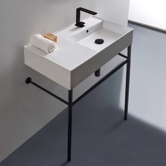 Bathroom Sink Ceramic Console Sink and Matte Black Stand Scarabeo 5118-CON-BLK