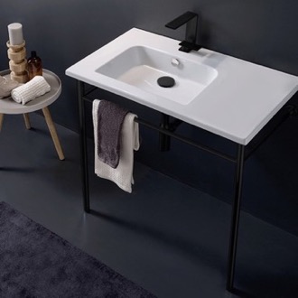 Console Bathroom Sink Ceramic Console Sink and Matte Black Stand, 32