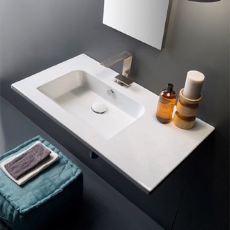 Bathroom Sink Sleek Rectangular Ceramic Wall Mounted Sink With Counter Space Scarabeo 5211