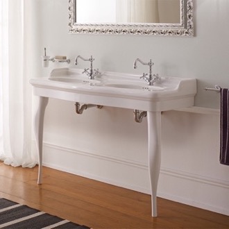 Console Bathroom Sink Double Basin Ceramic Console Sink and Ceramic Legs, 50