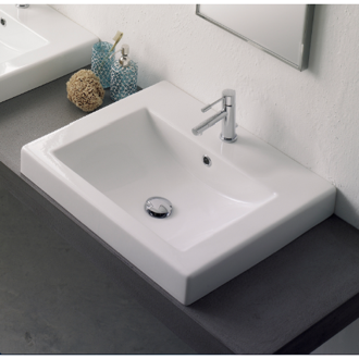 Bathroom Sink Square White Ceramic Drop In Sink Scarabeo 8007/A