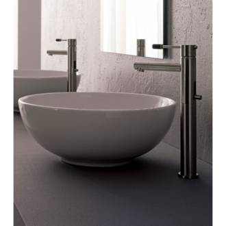 Bathroom Sink Round White Ceramic Vessel Sink Scarabeo 8009