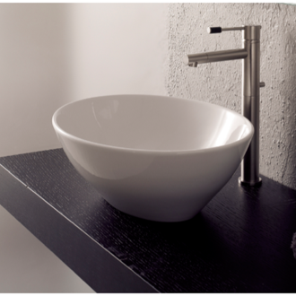 Bathroom Sink Oval-Shaped White Ceramic Vessel Sink Scarabeo 8011