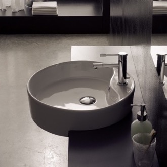 Bathroom Sink Round White Ceramic Semi-Recessed Sink Scarabeo 8029/D