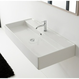 Bathroom Sink Trough Ceramic Wall Mounted or Vessel Sink Scarabeo 8031/R-120A