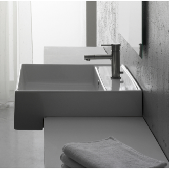 Bathroom Sink Square White Ceramic Semi-Recessed Sink Scarabeo 8031/D