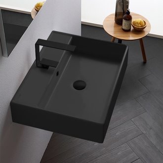 Bathroom Sink Rectangular Black Ceramic Wall Mounted or Vessel Sink Scarabeo 8031/R-60-49