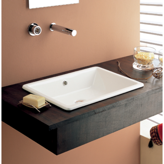 Bathroom Sink Rectangular White Ceramic Drop In or Vessel Sink Scarabeo 8032