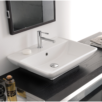 Bathroom Sink Rectangular White Ceramic Wall Mounted or Vessel Sink Scarabeo 8046/R