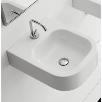 Bathroom Sink Square White Ceramic Wall Mounted or Vessel Sink Scarabeo 8047/B