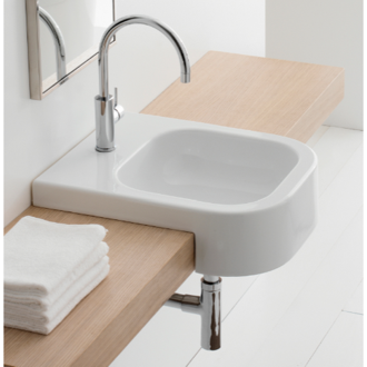 Bathroom Sink Square White Ceramic Semi-Recessed Sink Scarabeo 8047/D