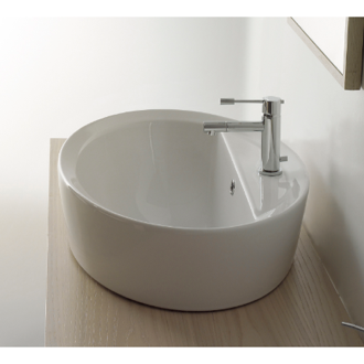 Bathroom Sink Oval-Shaped White Ceramic Drop In Sink Scarabeo 8056/A/R