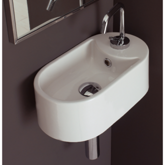 Bathroom Sink Oval-Shaped White Ceramic Wall Mounted Sink Scarabeo 8093/B