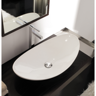 Bathroom Sink Oval-Shaped White Ceramic Vessel Sink Scarabeo 8206
