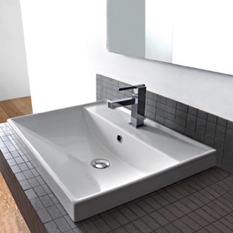 Bathroom Sink Square White Ceramic Drop In or Wall Mounted Bathroom Sink Scarabeo 3001