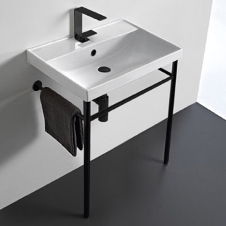 Console Bathroom Sink Ceramic Console Sink and Matte Black Stand Scarabeo 3004-CON-BLK